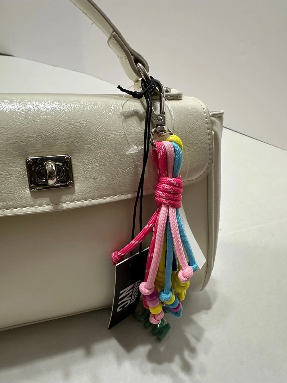 Madden NYC Cream Top-Handle Satchel with Colorful Charm